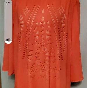Cal Style Bright Coral Cut Out Front Lined Blouse